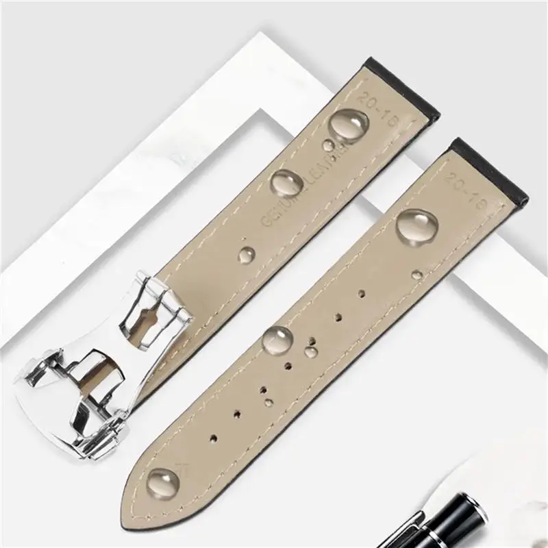 SCHIK Genuine Leather Watchband for Omega 300/150 Black Brown Watch Strap Folding Buckle Accessories Wrist Strap