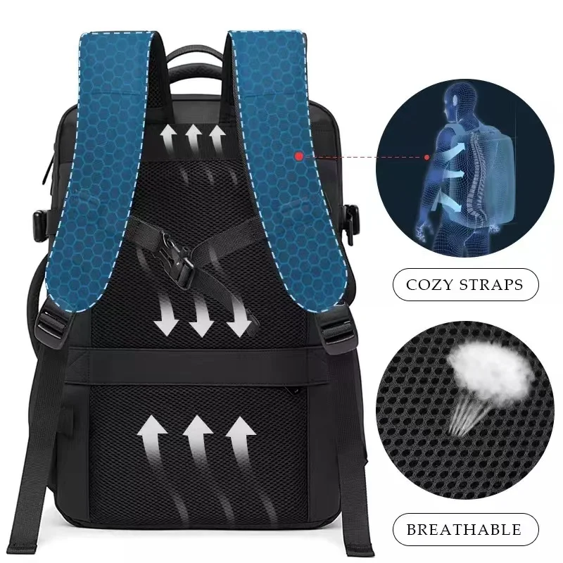 Travel Backpack Men Business Aesthetic Backpack School Expandable USB Bag Large Capacity 17.3 Laptop Waterproof Fashion Backpack cb5feb1b7314637725a2e7: Black