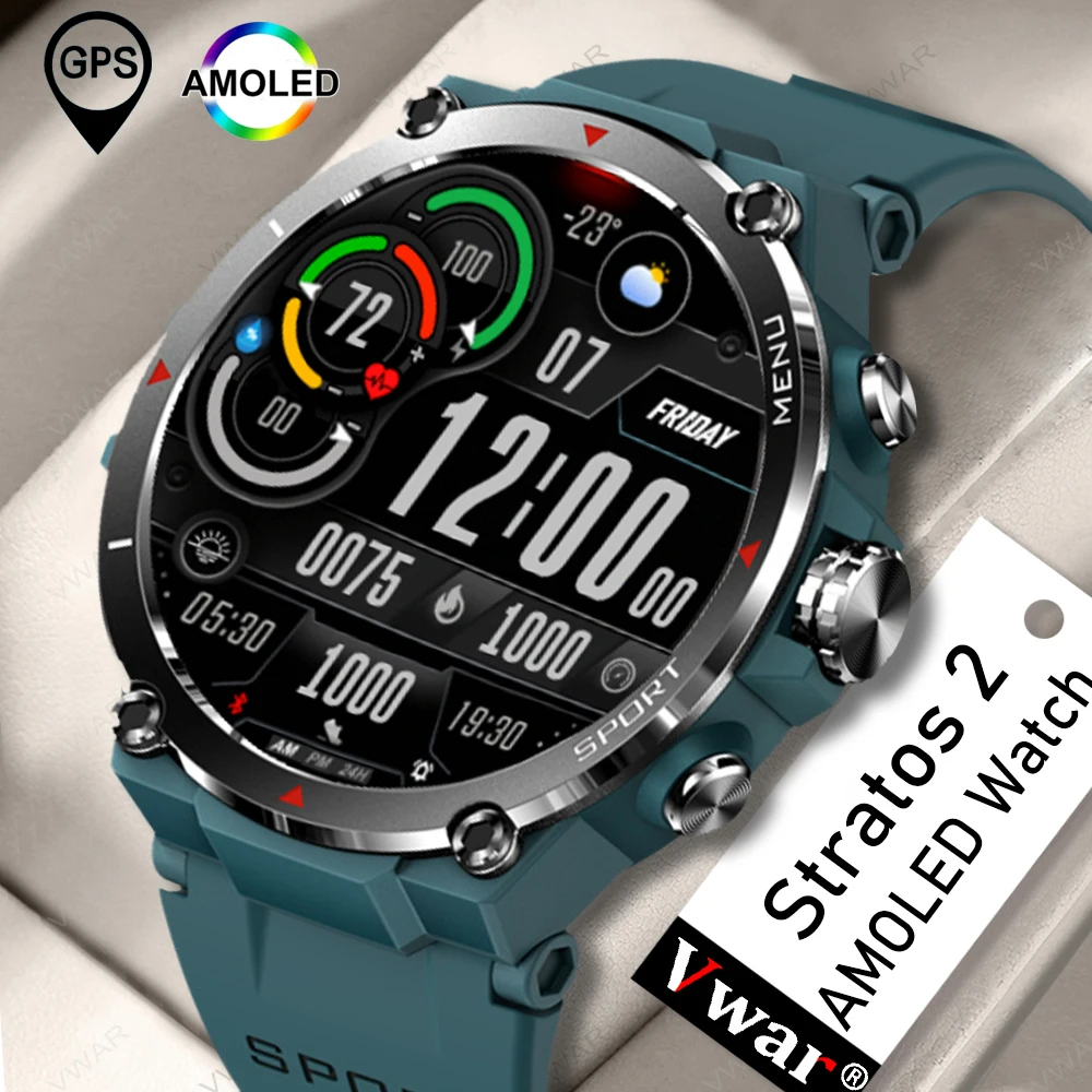 Новинка 2022 умные часы Vwar Stratos 2 с GPS военный AMOLED дисплей водостойкость 5 АТМ