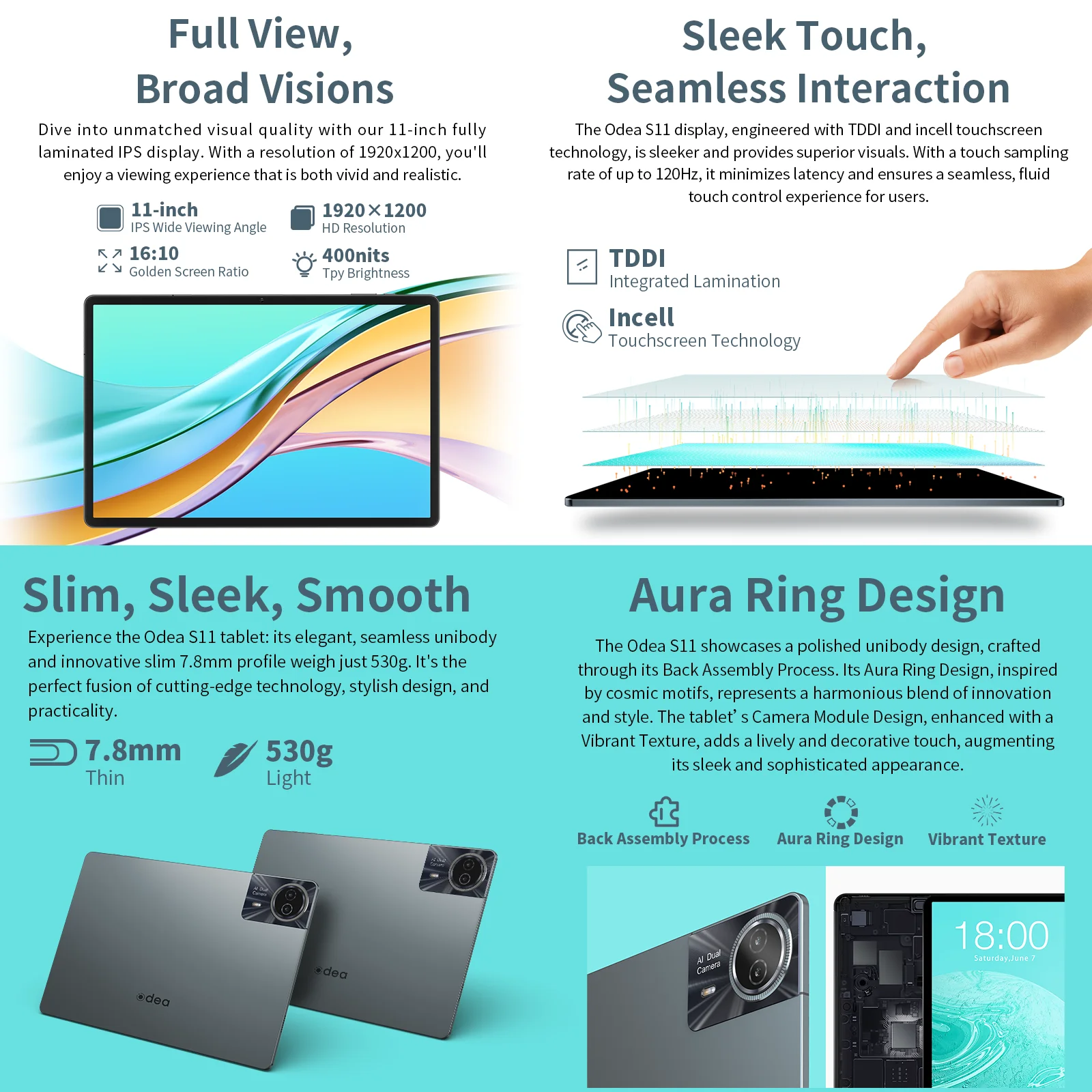 Teclast Odea S11, 11 inch Tablet, Max 16GB RAM, 256GB ROM, 1920X1200 TDDI, Android 14, Octa Core, T606, GPS, 4G LTE, 13MP+8MP 5