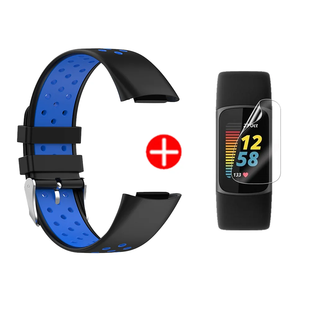 Silicone Watch Strap For Fitbit Charge 5 correa Smartwatch Colorful Wristband Bracelet Band+Screen Protector soft film Cover 