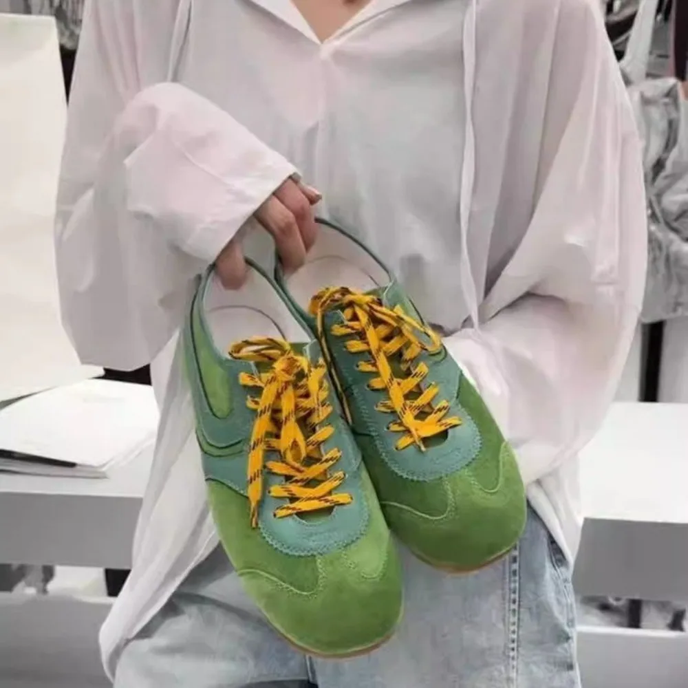 Leather Women's Casual Sneakers Designer Training Shoes Patchwork Lace-up Sneakers Leather Flat Women's Shoes 4