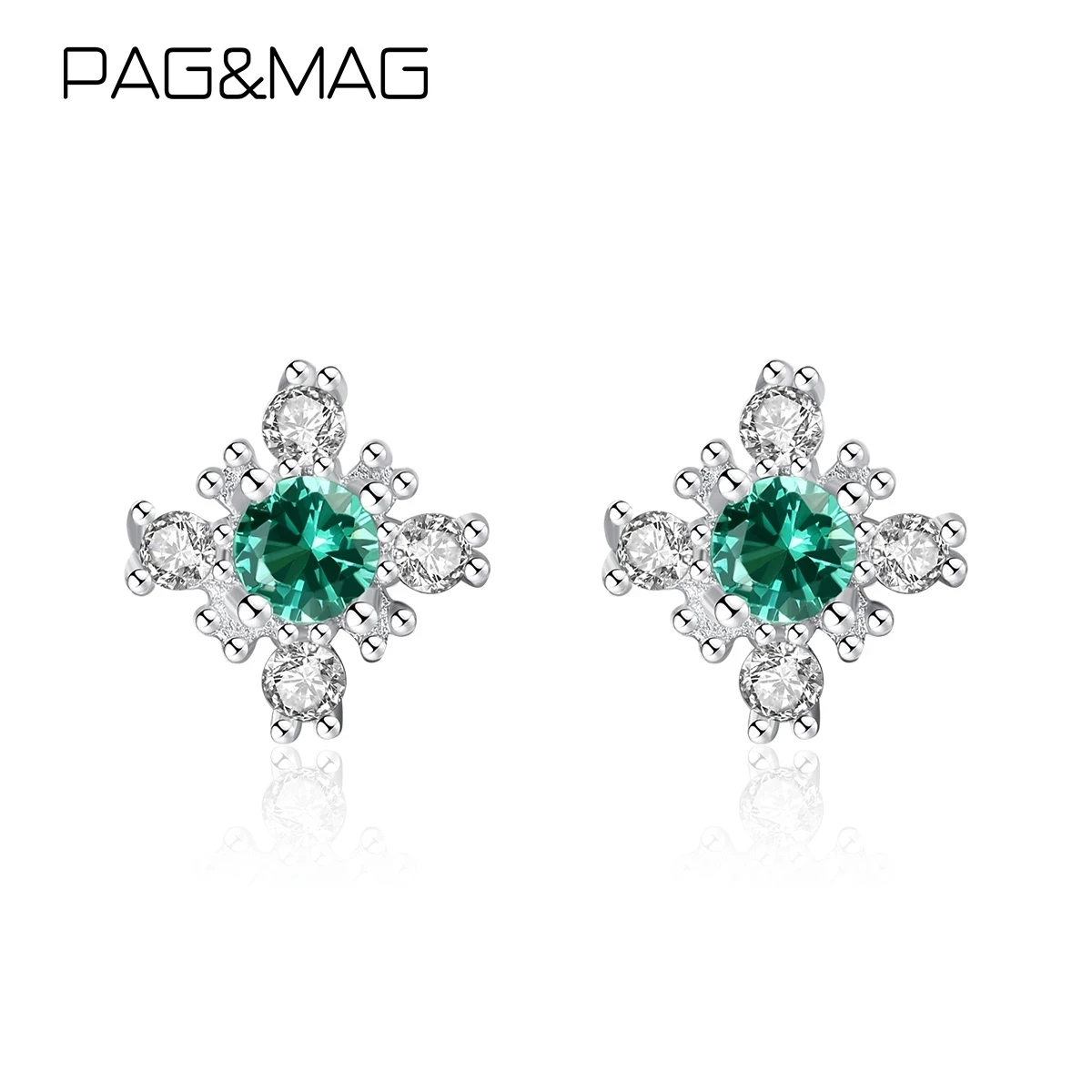 PAG&MAG Nano Russian Emerald Snowflake Stud Earrings Sterling Silver 925 Earring For Women Gemstone Jewelry joyas de plata 925