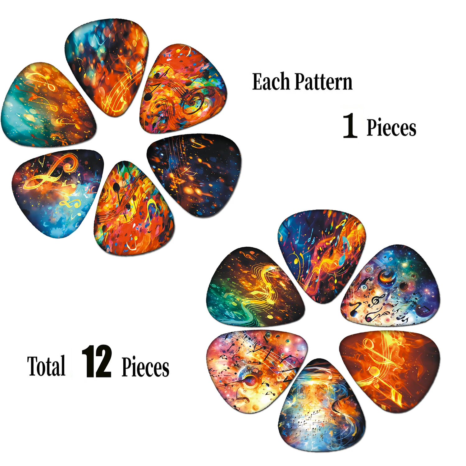 Guitar Picks 12PCS Premium ABS Material Dual-Sided Printing 12 Unique Non-Repeating Designs for Professional Musicians