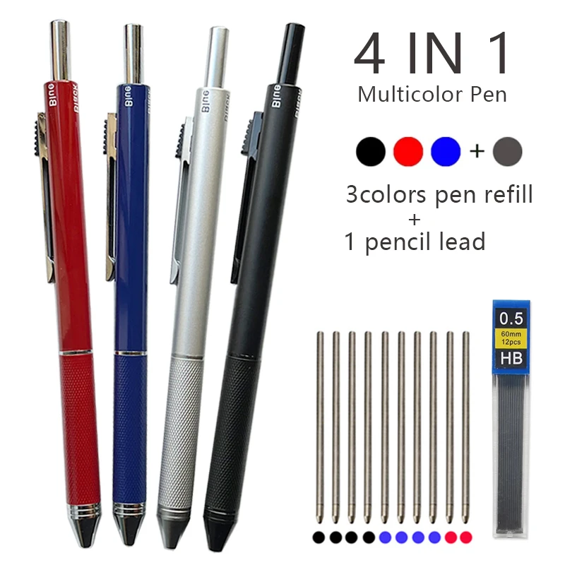 4-In-1Multicolor Pen,Mechanical Pencil&Black Red Blue Metal Pen,Multi Colored  Pens In One With Portable Case,Refillable Ballpoint Pen With Gift  Box,Professional,Executive Multifunction Pen( 