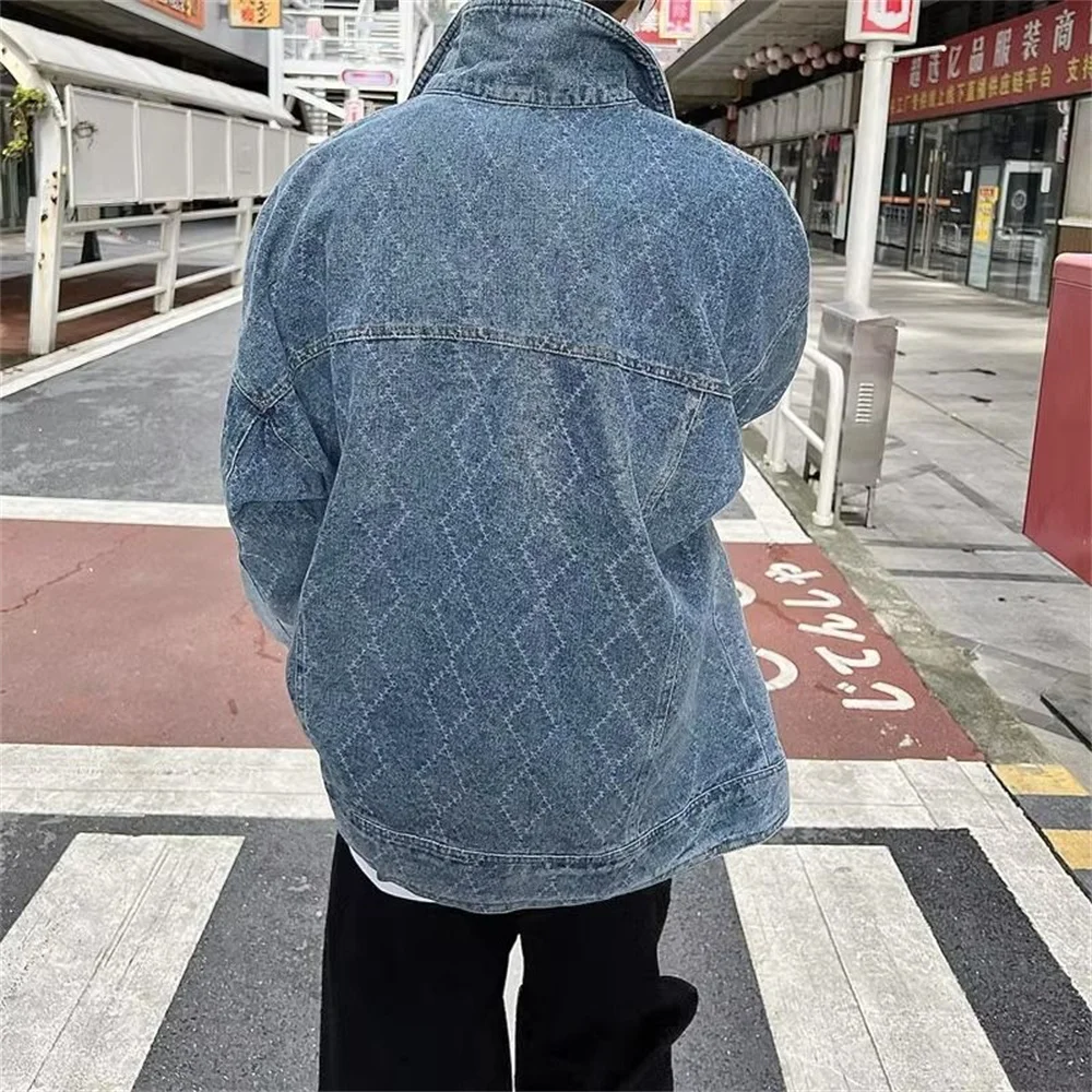 American street men's fashion new personalized zipper splicing long sleeved denim jacket for couples casual loose jacket