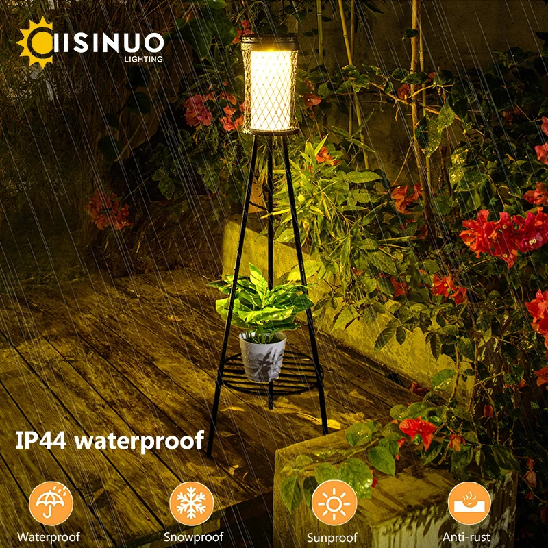 Solar Floor Lights Outdoor with Plant Stands Waterproof Street Lamps Metal Tripod Deck Landscape Lighting for Patio Porch Garden 3