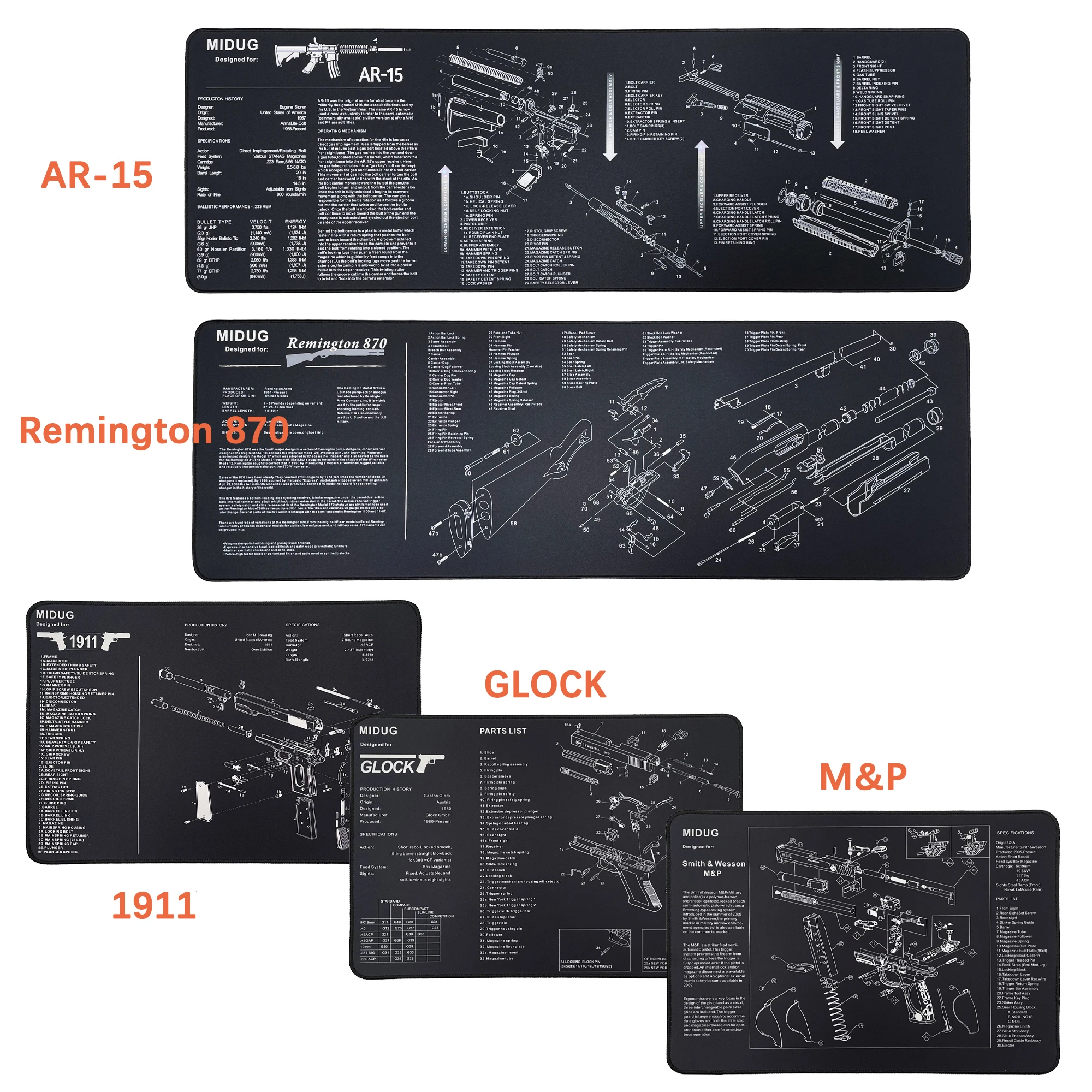 Gun Cleaning Mats with Diagrams, Gun Cleaning Pads