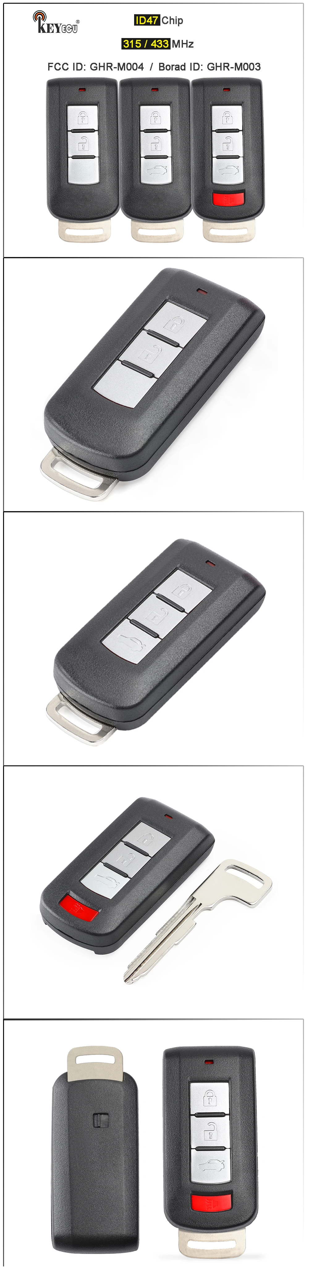Keyforkess 315MHz/ 433MHz ID47 Chip GHR-M003 / GHR-M004 Samrt Remote Key Fob per Mitsubishi Lancer Pajero Sport L200 Montero - S0500c0854ebd458793c4c65f0754692fa