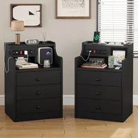 Bedside Table Set of 2 with Charging Station and Storage, Bedroom Bedside Table Set of 2 2