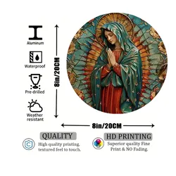 Round Aluminum Plaque - Our Lady of Guadalupe Design | Elegant Decor - 20X20cm (TYA12858 - 20X20cm)