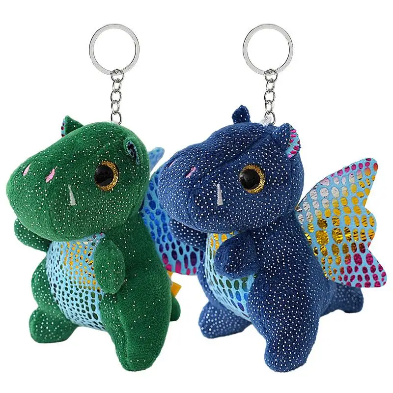 12cm Little Dinosaur Plush Keychain Cute Soft Stuffed Animal Flying Dragon Keyrings Charm Pendant Bag Accessories Creative Gifts hot 12cm 20cm lovely funny panda with bamboo leaves plush toys soft cute cartoon animal black and white stuffed doll kids gift