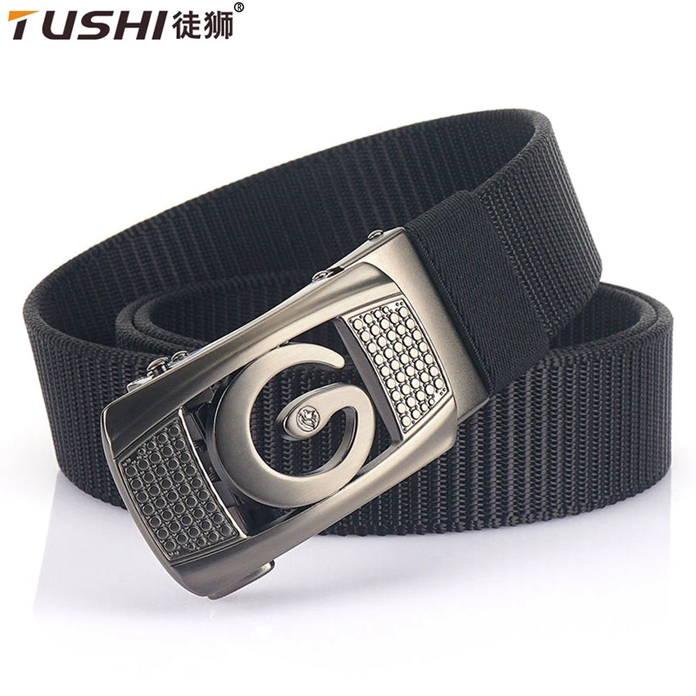 TUSHI New Men Belt Alloy Automatic Buckle Tough Nylon Webbing Fabric  Military Tactical Belt Golf Canvas Pants Sports Waistband