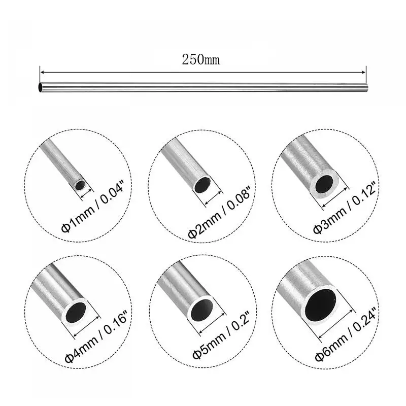 Tube capillaire rond en acier inoxydable 304, tube droit sans soudure, 4x2mm, 8x6mm, 13x11mm, 14x12mm, 10x8mm, 16x14mm, 250mm, 10 pièces-1 pièce 500mm