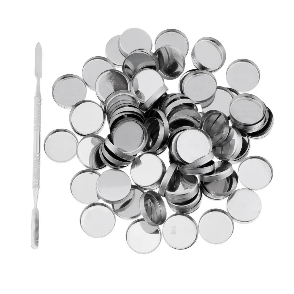 100x Empty Metal Pans Tin Panel with Stick for Lip Blusher DIY 