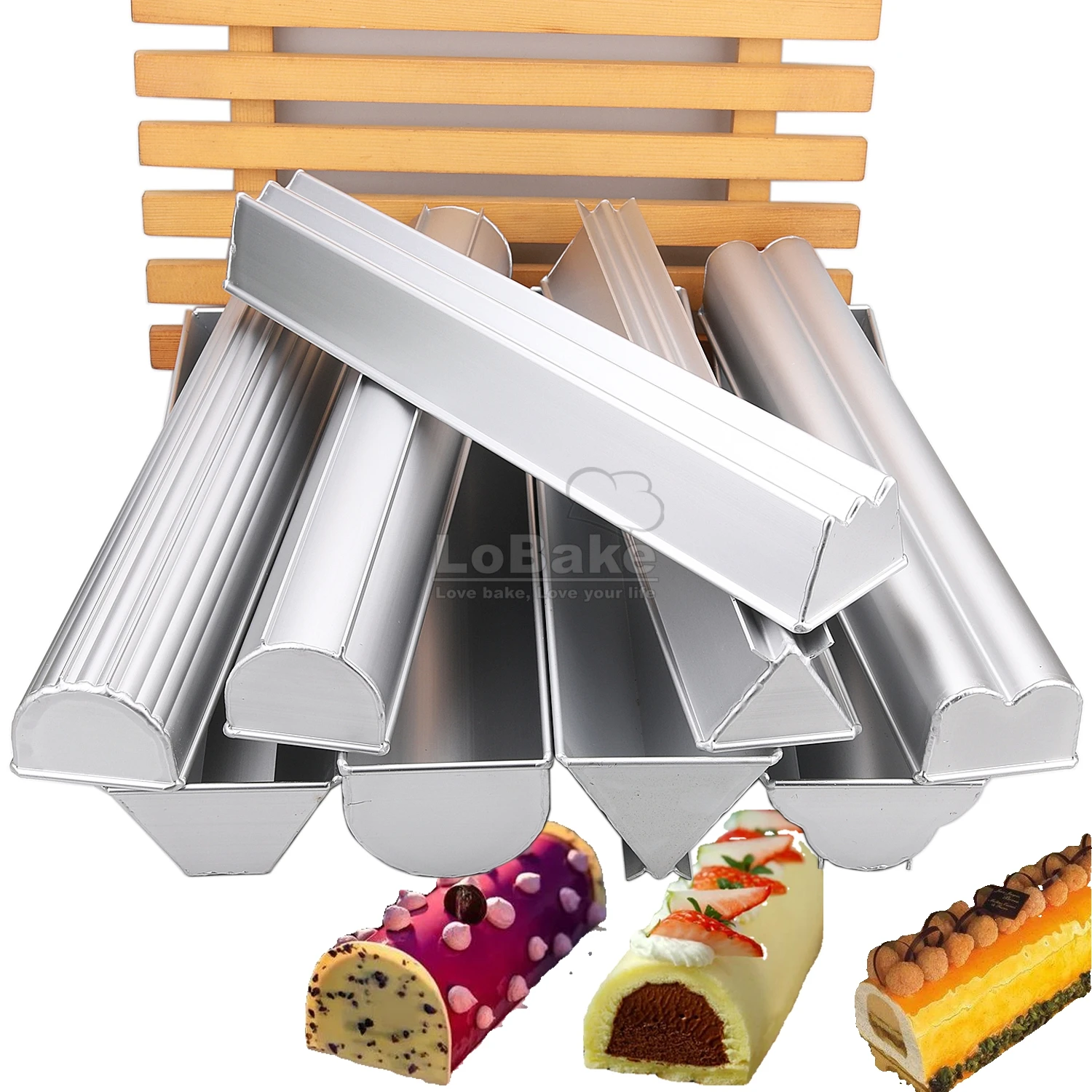 Molde de pastel de Mousse de pan de estilo largo, escalera redonda Trigon, forma de flor ondulada, moldeado al vapor de postre de aluminio, utensilios de cocina DIY