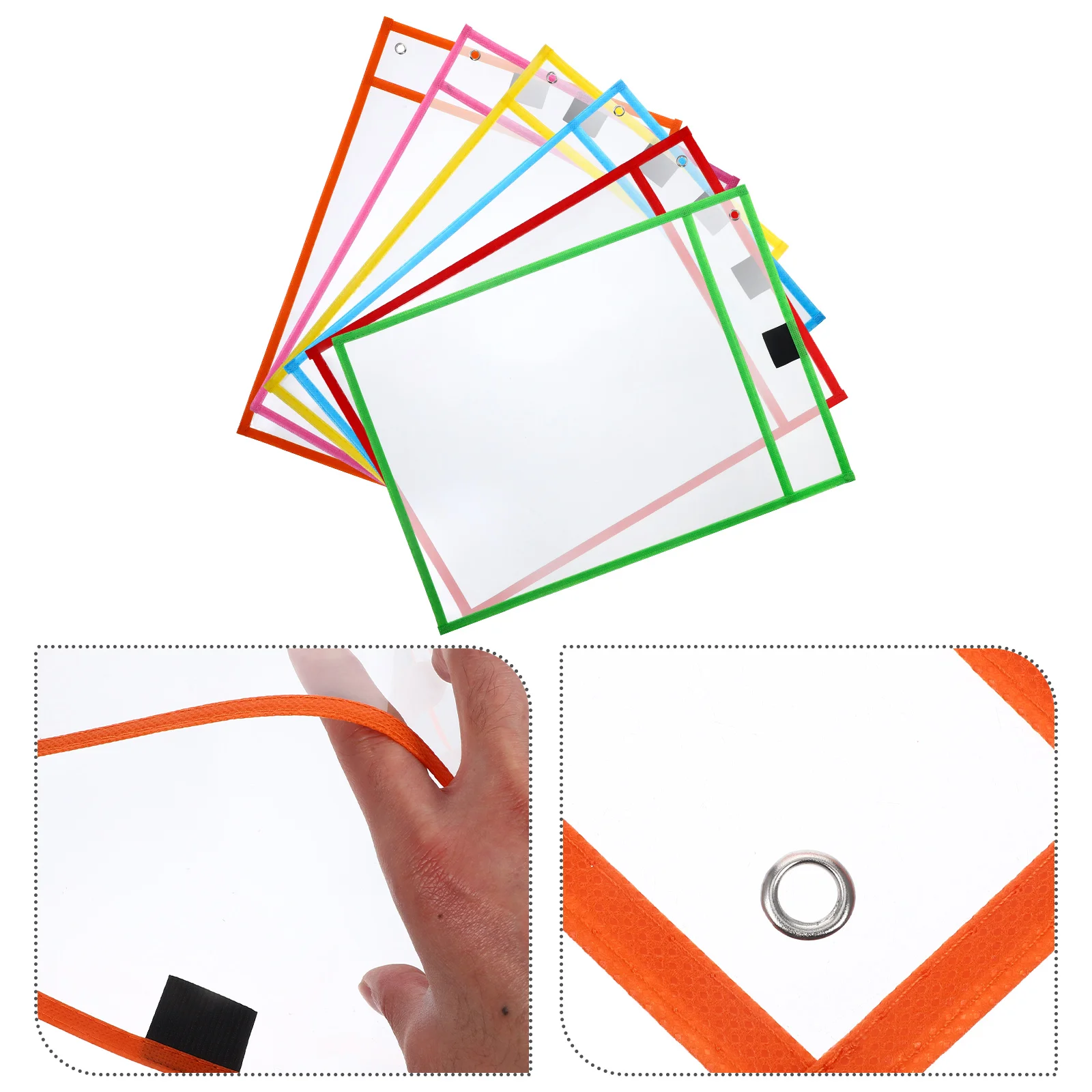 Maniche tascabili cancellabili a secco per insegnanti-confezione da 6, plastica riutilizzabile, colori assortiti, 13.8X9.8 pollici