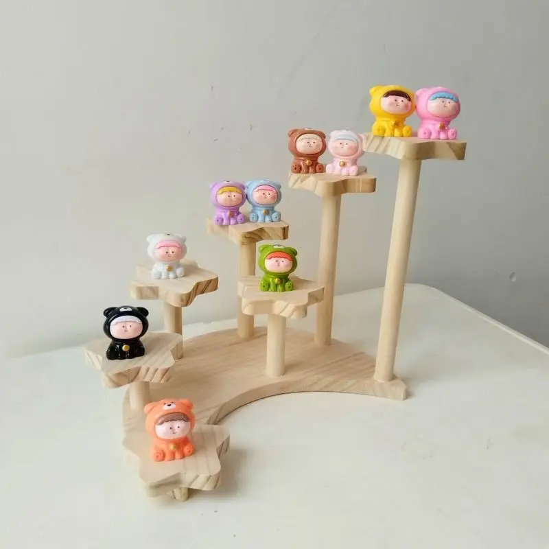 Home Storage Wood Handmade Storage Holders Desktop Doll Handmade Character Blind Box Ladder Storage Display Stand Organizer - 4