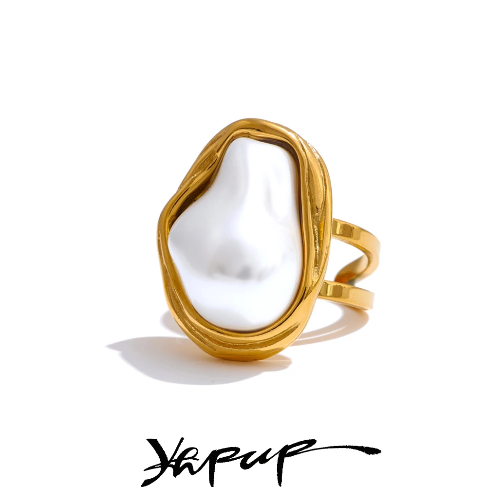 Yhpup Fashion Ring Stainless Steel Golden Charm Jewelry for Women