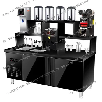 Black titanium steel coffee water bar milk tea shop commercial equipment full set of stainless steel refrigerated drinks