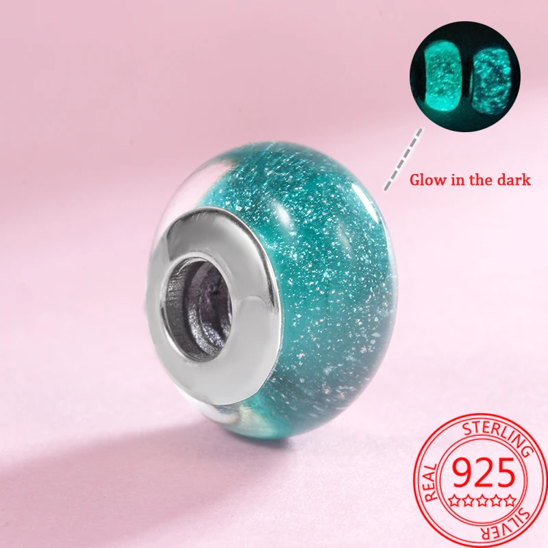 

Романтичные серебряные зеленые светящиеся в темноте бусины из муранского стекла S925 для браслетов и браслетов, детские украшения в подарок