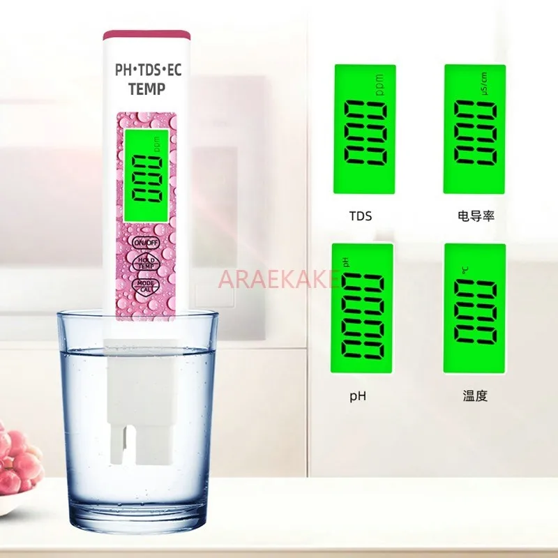 New Four in One Water Quality Testing Pen TDS Pen Portable EC Water Testing pH Acidity Meter