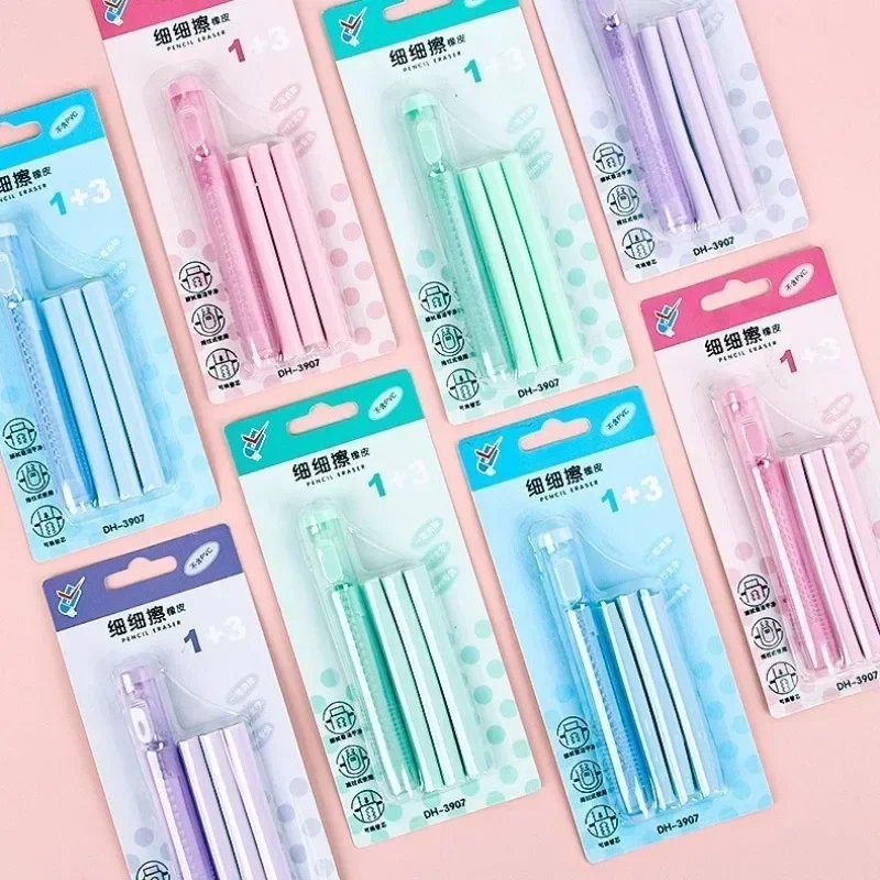 4pcs/set Push-pull Lipsticker Eraser with 3pcs Replace Core Rubber Eraser Pencil Stationery