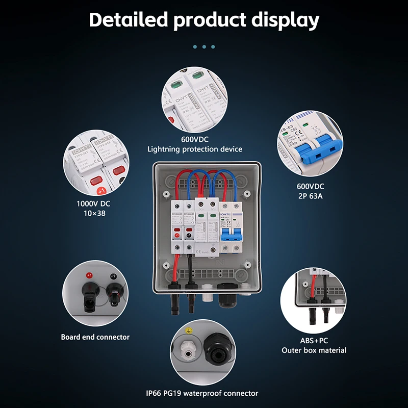 Photovoltaic combiner box Solar PV Combiner Box 1-input 1-out 600V Fuse IP65 MCB SPD Waterproof pull-out Hard shell