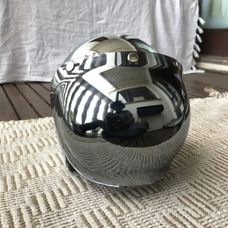 Mezzo Casco Moto Retrò Tedesco - Argento Specchio - ABS Con EPS - Certificato DOT ECE - Taglie S-XXL (57-58 Cm M) Per Scooter, Cruiser, Chopper - 4