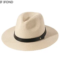 Fashion Vintage Panama Hats For Women men Summer Breathable Cooling Straw Sun Hats Jazz Trilby Cap 2