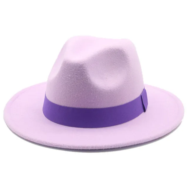 Fedora Hat Women Winter Hats for Women Ribbon Band Men's Hat Wide Brim Classic Beige Wedding Church Bowler New Cap chapeau femme Lavender