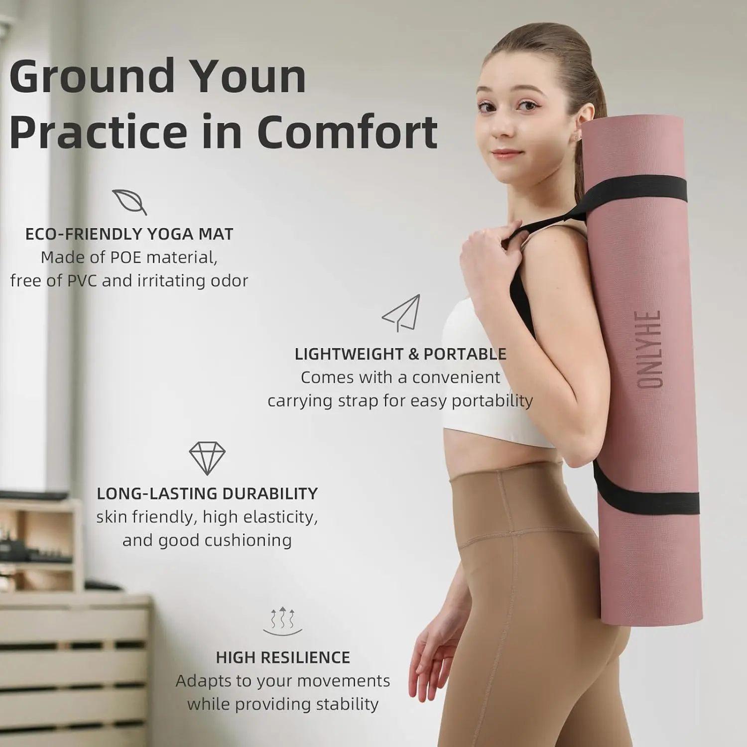 Extra Thick 8mm TPE Yoga Mat - 72" x 26" Non-Slip Travel Fitness Mat 4