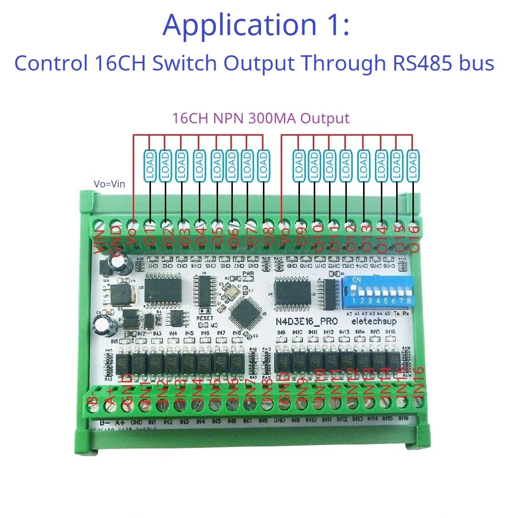 양방향 전이중 투명 변속기 DIP 스위치, 디지털 IO RS485 Modbus RTU 모듈, N4D3E16 Pro, 16CH