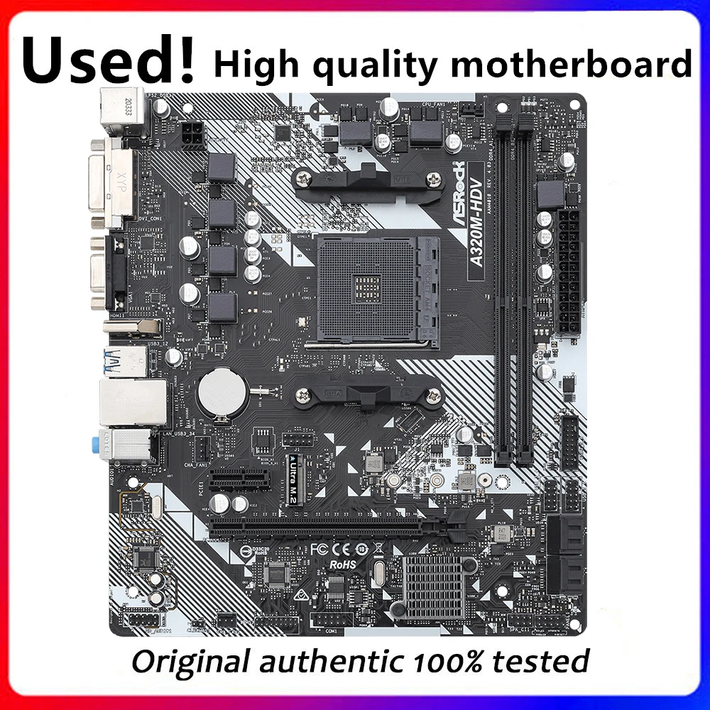 

For ASRock A320M-HDV Motherboard Socket AM4 DDR4 For AMD A320 A320M Original Desktop Mainboard Used Mainboard