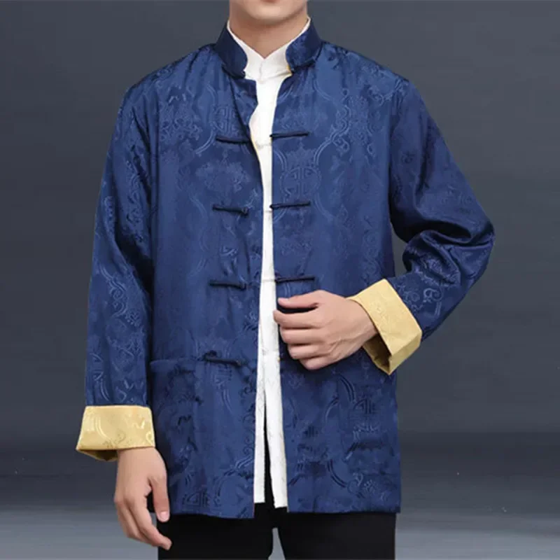 Tang Suit Traditional Chinese Clothing for Men Shirt Jacket Double Wear Collar Cheongsam Top Retro News Year Clothes Kung Fu men chinese style shirt