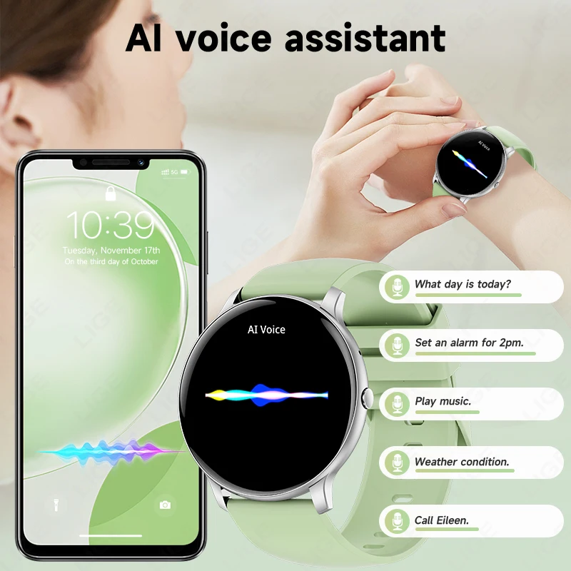 LIGE 2025 Women's Smart Watch 1.39" Screen Bluetooth Call Men's Fitness Waterproof Watch Sleep Heart Rate Blood Pressure Tracker