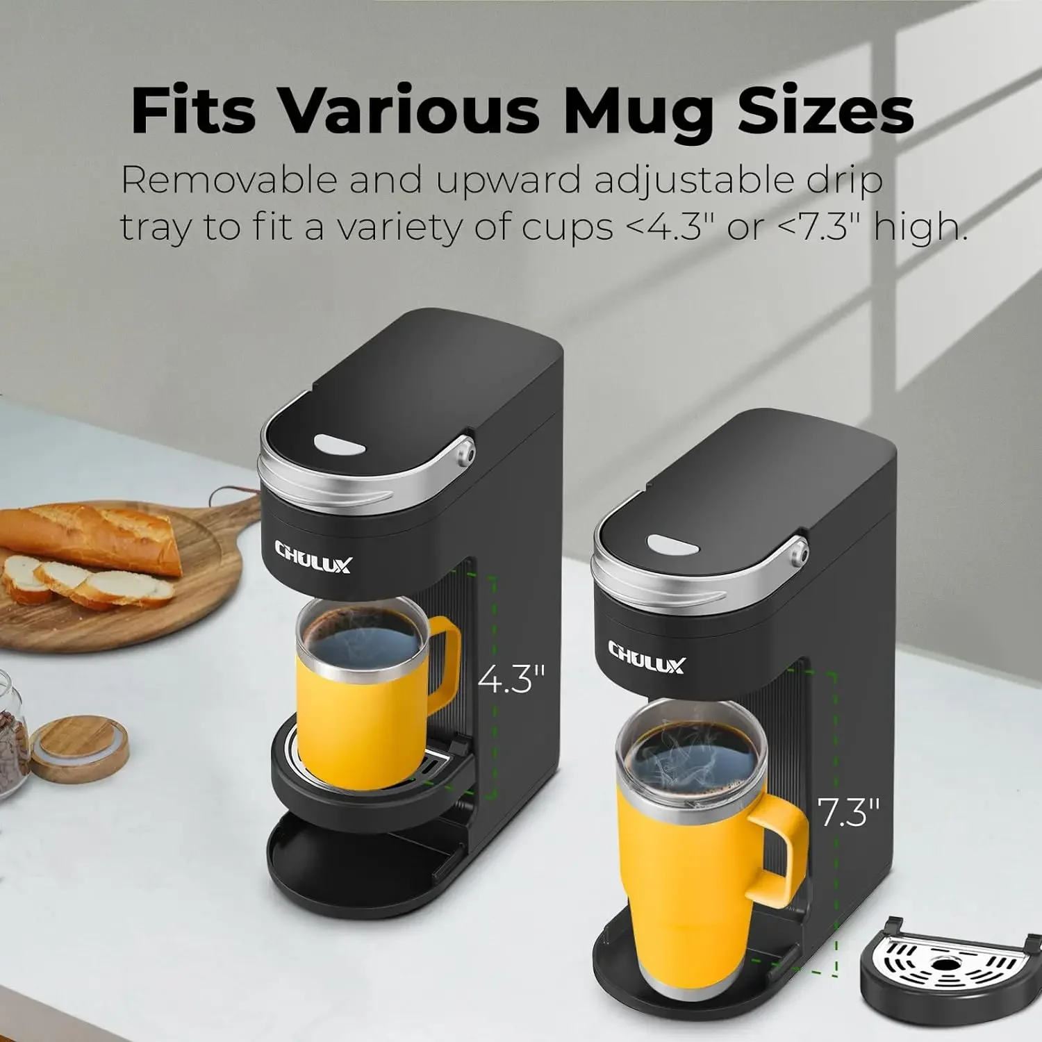 NEW Slim Single Serve Coffee Maker for K Cup Pods & Ground Coffee, One Cup Coffee Maker Fits 7.3" Travel Mugs 3