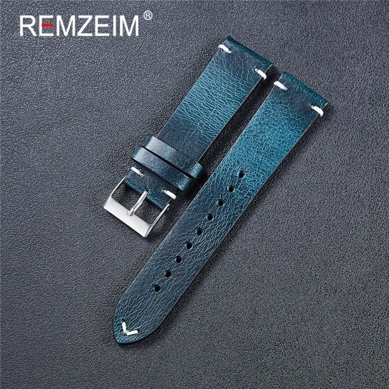 Premium REMZEIM Quick Release Leather Watch Strap - Soft Casual Belt Bracelet