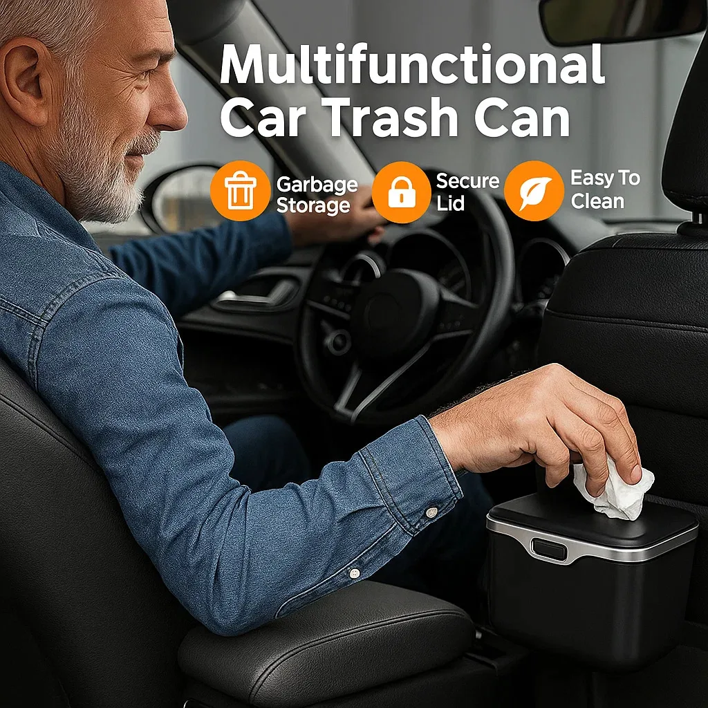 새로운 미니 차량용 쓰레기통 뚜껑이 있는 휴대용 쓰레기통 자동차 사무실 가정용 휴대용 쓰레기통 자동차 보관함 액세서리