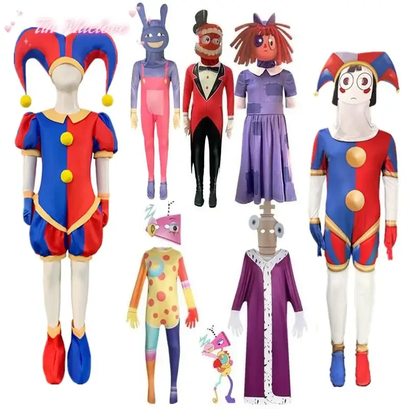 

2024 New Amazing Magical Digital Circus Poni Cosplay Tight Fitting Jumpsuit Pomni Role-playing Christmas Children's Adult Gift