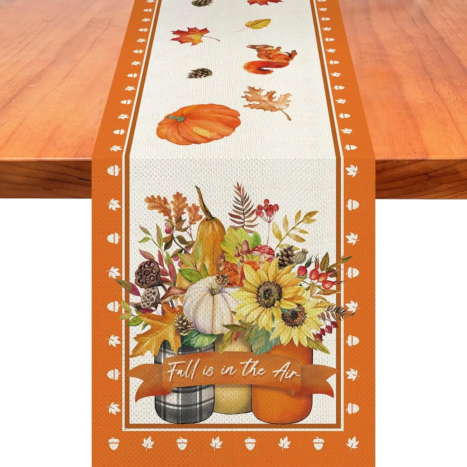 

Mason Jar Fall Is in The Air Linen Table Runners Seasonal Thanksgiving Day Table Runner Autumn Kitchen Party Dining Table Decor