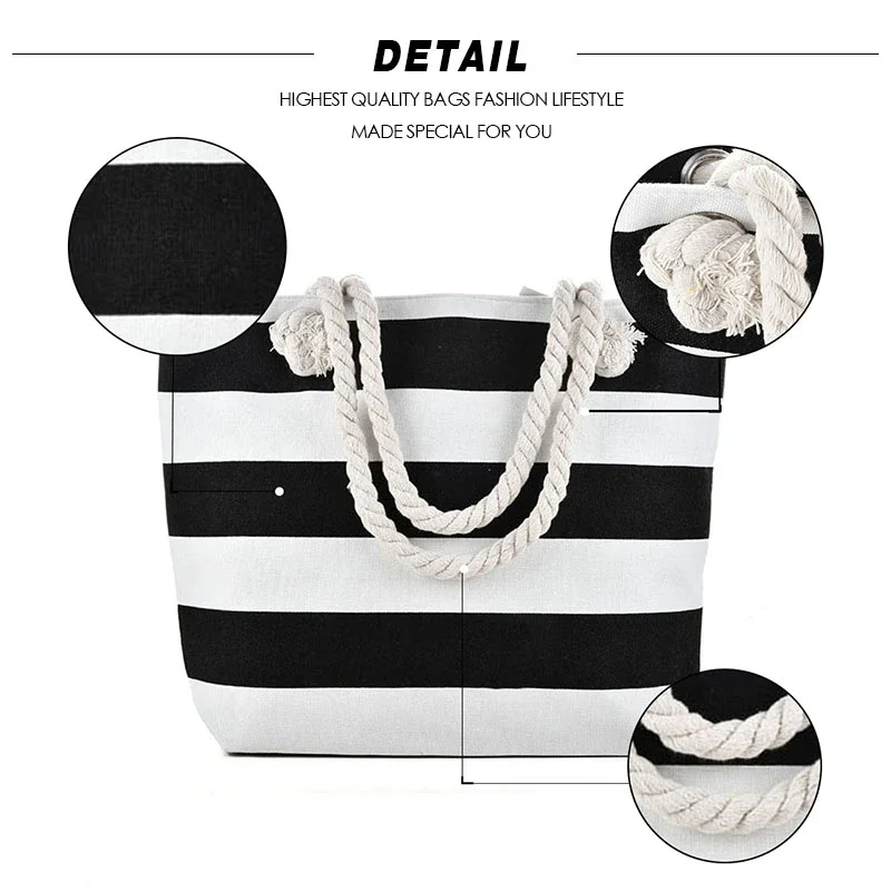 AFKOMST Large Casual Beach Canvas Handbag Women Shopping shoulder bag with Inner Zipper Pocket and Rope Handle bag for travel