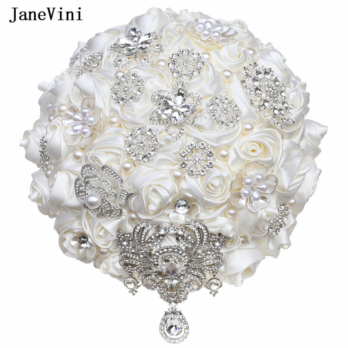 JaneVini-Bouquet de Luxe Rouge Foncé avec Strass, Bijoux pour Patients, Fleurs Artificielles pour Mariée, Ruban avec Perles