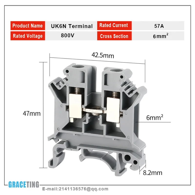 Description Picture 6 of item1 Box UK2.5B/3N/5N/6N/10N Terminal Block Screw Clamp Connector DIN Rail Universal Brass Wiring Voltage Terminal