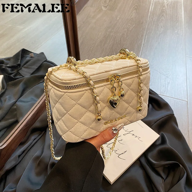 

FEMALEE 2024 Luxury Box Crossbody Bags for Women Brands Small Chains Shoulder Bag Square Zipper Purses and Handbags Tote Clutch