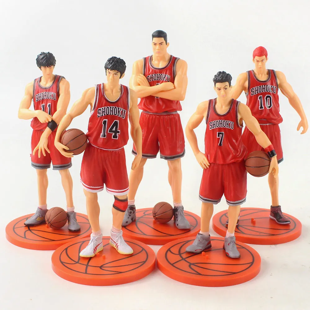 

19-23cm 5pcs/set Slam Dunk Figure Toys Sakuragi Hanamichi Basketball Player Hisashi Kaede Rukawa Akagi Mitsui Takenori PVC Dolls