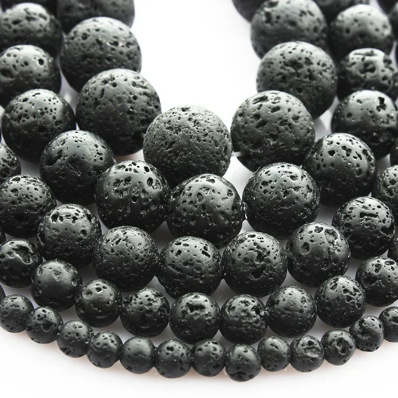 10 Strands Natural Black Volcanic Lava Stone Beads – Bumpy Round Beads, 4mm To 12mm
