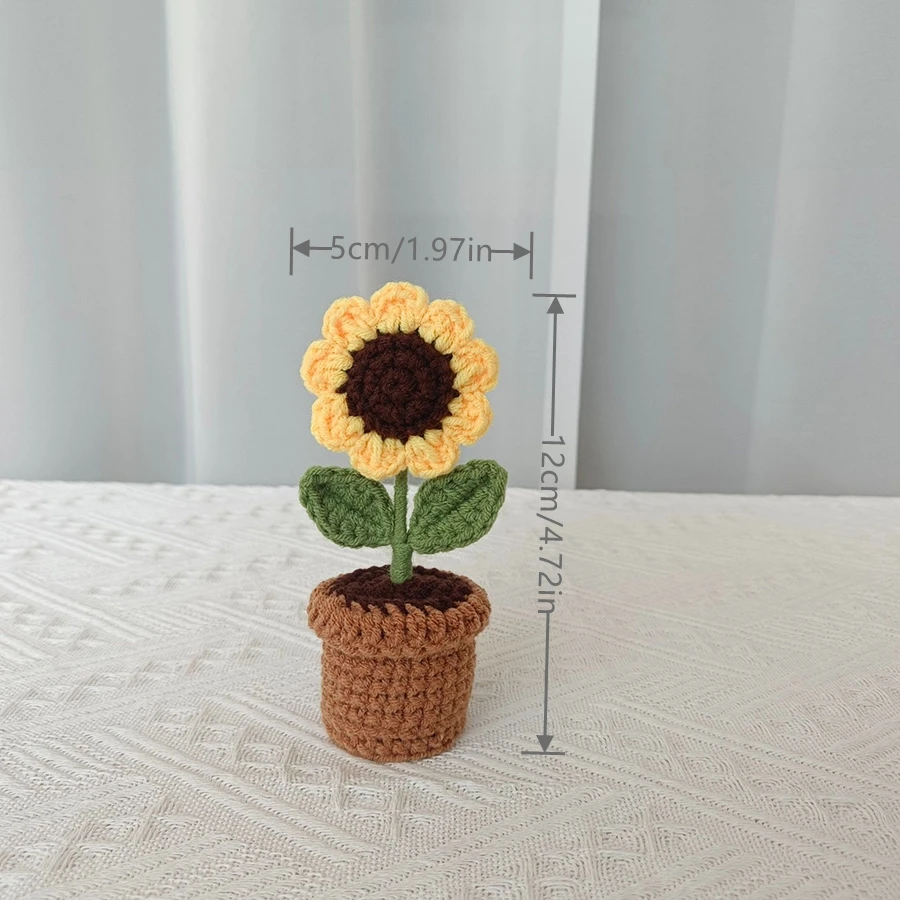 Warm and Cozy Small Ornaments, Hand-Crocheted Sunflower Potted Plants, Window Sill, Desktop, Bedroom, Living Room, Study Room Decoration, Birthday and Valentine's Day Gifts