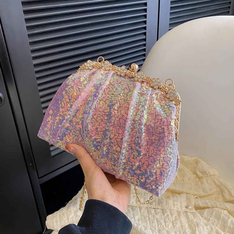 

Роскошная женская сумка, романтичная марлевая Женская вечерняя сумка-клатч, блестящие сумки через плечо с блестками для женщин, кошельки для свадебной вечеринки