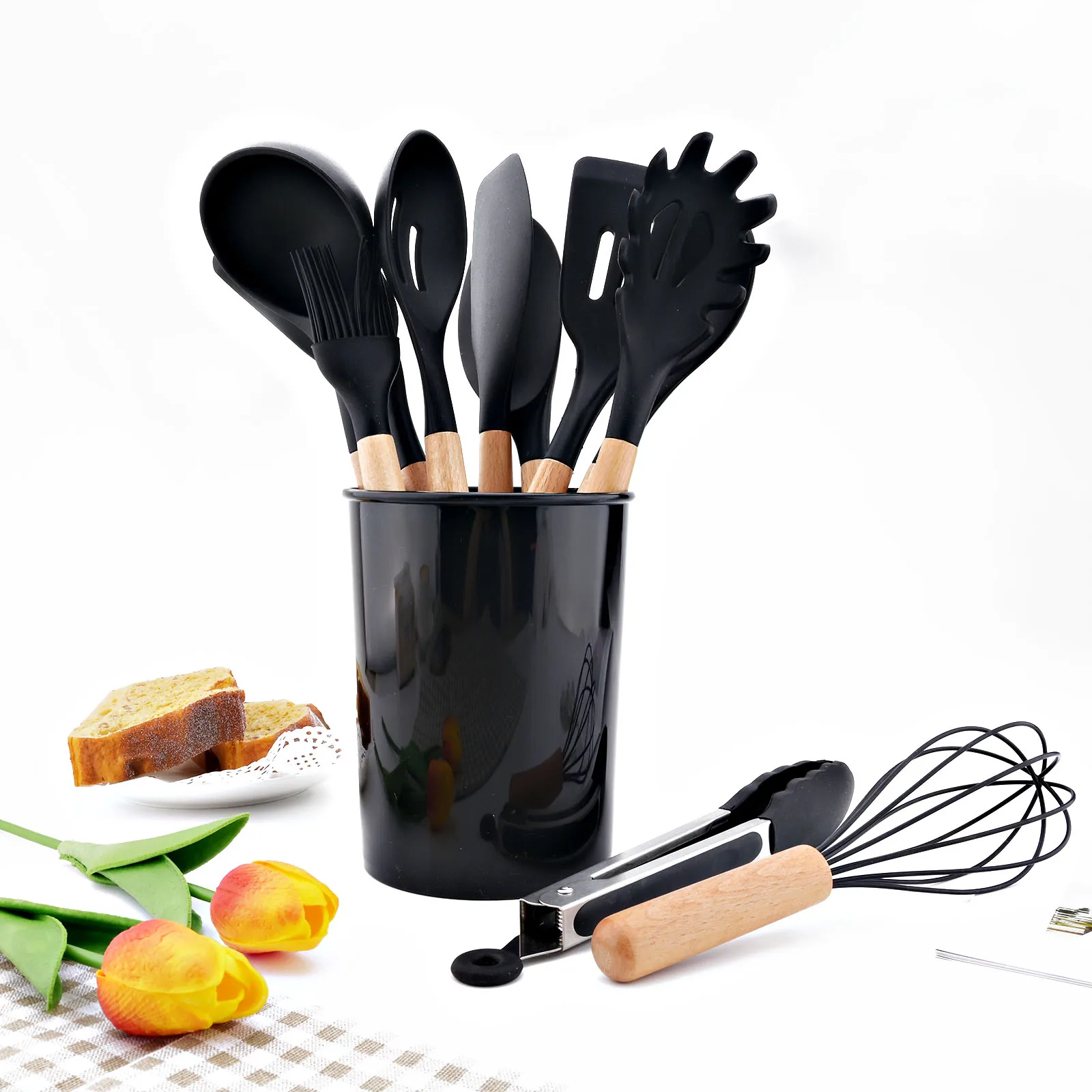 Silicone Cooking Utensil Kitchen Accessories Cooking Non-stick Spatula Oil Brush Kitchenware Resistant Heat Kitchen Tools Black
